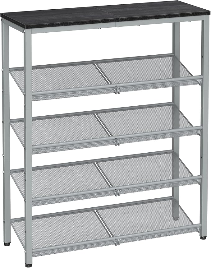 VASAGLE Shoe Rack for Entryway, 5-Tier Shoe Rack Organizer with Storage Shelves and Spacious Top, Freestanding, Adjustable, Industrial, Charcoal Grey and Metallic Silver ULBS038E22-NeatNest