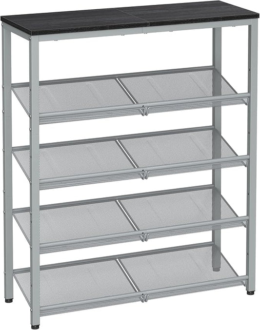 VASAGLE Shoe Rack for Entryway, 5-Tier Shoe Rack Organizer with Storage Shelves and Spacious Top, Freestanding, Adjustable, Industrial, Charcoal Grey and Metallic Silver ULBS038E22-NeatNest