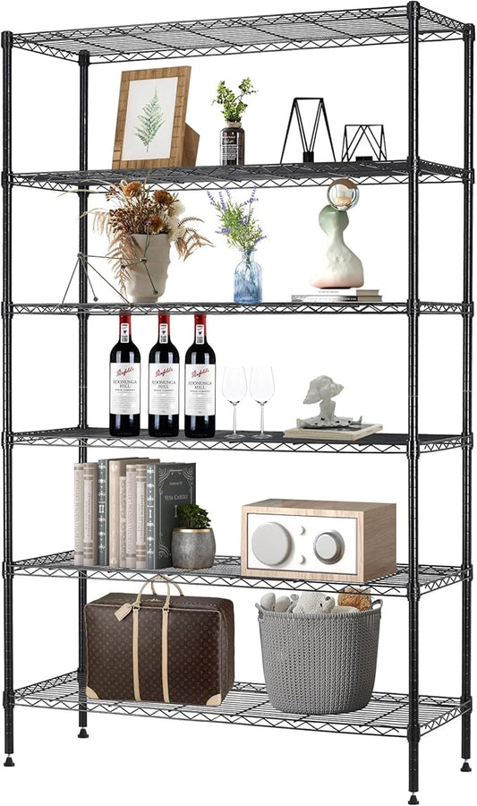 16''Lx42''Wx72''H 6 Shelf Wire Shelving Unit Heavy Duty Metal Storage Shelves NSF Wire Shelf Organizer Black Height Adjustable Utility Steel Commercial Grade Layer Shelf Rack 1500 LBS Capacity-NeatNest