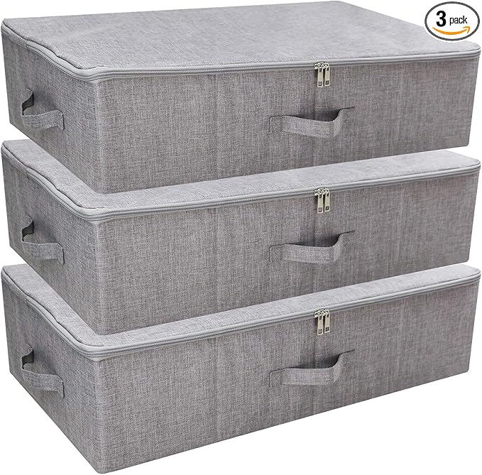 Folding Washable Dustproof Under bed Storage Bins with Lids, Underbed Storage Containers for Closet, Wardrobe Clothes, Blanket, Duvets, Sweaters Organizer, Dark Gray, Pack of 3-NeatNest