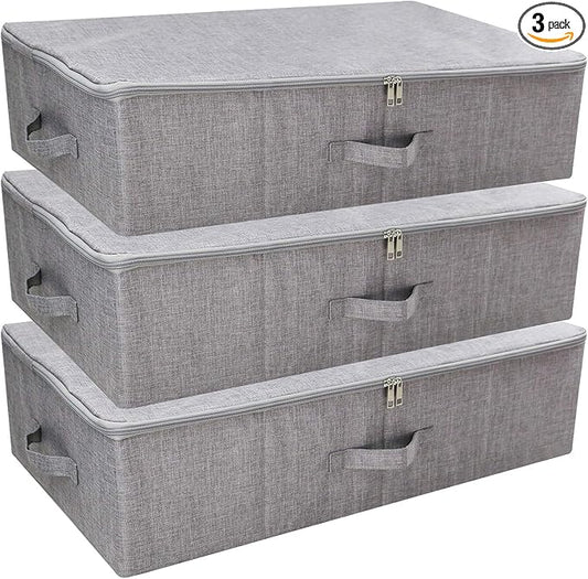 Folding Washable Dustproof Under bed Storage Bins with Lids, Underbed Storage Containers for Closet, Wardrobe Clothes, Blanket, Duvets, Sweaters Organizer, Dark Gray, Pack of 3-NeatNest