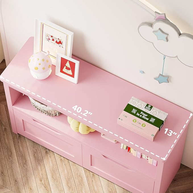 IRONCK Toy Storage and Organizer for Boys and Girls, Toy Chest with Shelf and Removable Drawers, Toy Box for Bedroom, Playroom and Nursery, Pink