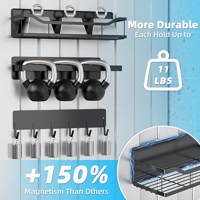 5 Pack Magnetic Shelves for Washing Machine & Refrigerator, Paper towel holder, Movable Powerful Magnetic Spice Racks with Unique Hollow Design, for Laundry Room and Kitchen Organization (Black)