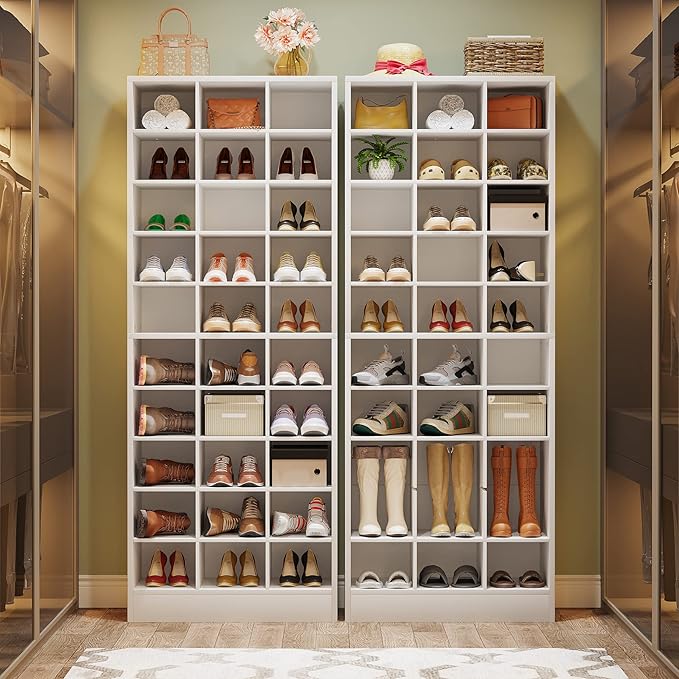 Tribesigns 10-Tier Shoe Storage Cabinet, White Wooden Shoe Rack with 30 Cubbies, Freestanding Tall Entryway Shoe Organizer for Closet, Entryway, Living Room-NeatNest