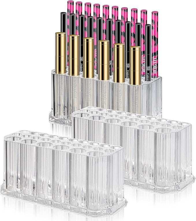 Foraineam 3 Pack Acrylic Eyeliner Lip Liner Holder Organizer, 26 Slots Makeup Brush Pencil Organization Container, Clear Cosmetic Storage Display Holder-NeatNest