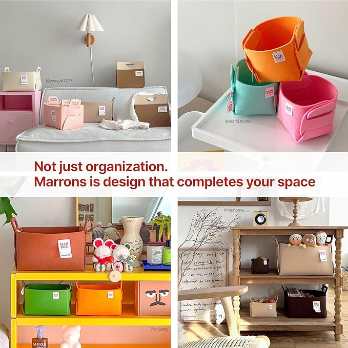 Collapsible Orange Felt Storage Bin Medium 11"x7.1"x7.1" – Foldable Basket with Handles for Closet, Toy Storage, Laundry Room Organization, Decorative Storage Bins for Shelves, Cube Storage-NeatNest