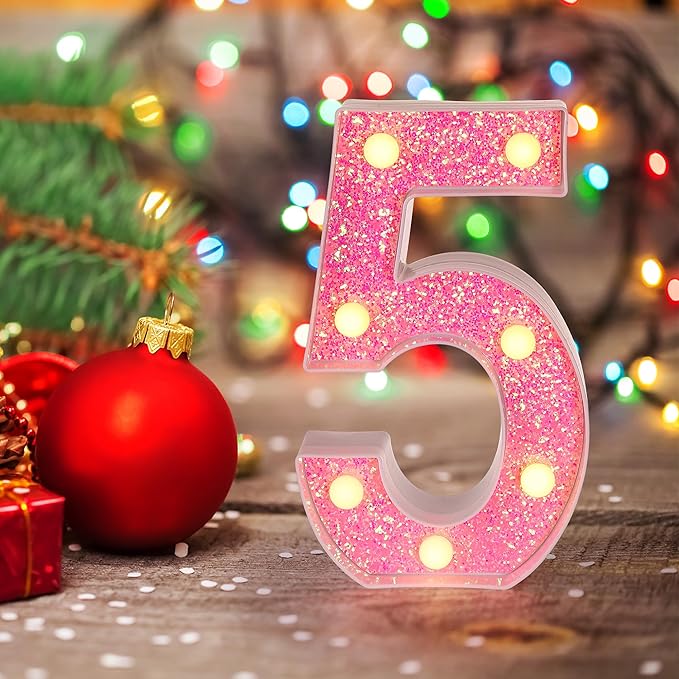 Foaky Pink Light up Letters，Pink Party Decorations,Girls Room Decor,Glitter Marquee Numbers,Alphabet Letter Sign for Night Light Birthday Party Girls Gifts, Home Bar Decoration (0)-NeatNest