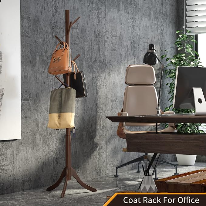 Coat Rack Freestanding, Coat Stands Entryway, Bamboo Coat Rack Hat Hanger 8 Hook for Jacket, Purse, Scarf Rack, Umbrella Tree Stand (Brown)-NeatNest