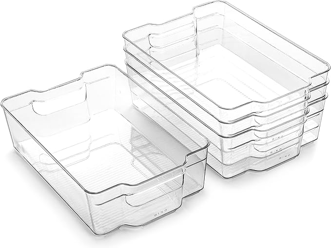 BINO | Stackable Storage Bins, Large - 4 Pack | The Stacker Collection | Clear Plastic Storage Bins | Organization and Storage Containers for Pantry & Fridge | Multi-Use Organizer Bins | BPA-Free-NeatNest