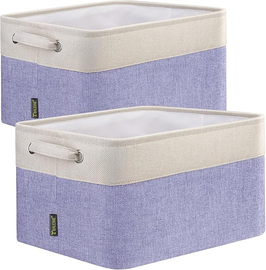 BALEINE 2 Pack Fabric Storage Bins for Shelves, Linen Storage Baskets for Organizing, Decorative Closet Bins for Clothes, Home (Lavender, 15''x11''x9.5'')-NeatNest