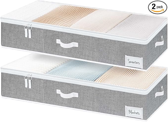 StorageWorks Extra Large Under Bed Storage Containers with Handles and Label Holder, 2 Pack Ultra-thick Fabric Underbed Bins, Closet Organizer for Clothes, Blankets, Sweater-NeatNest