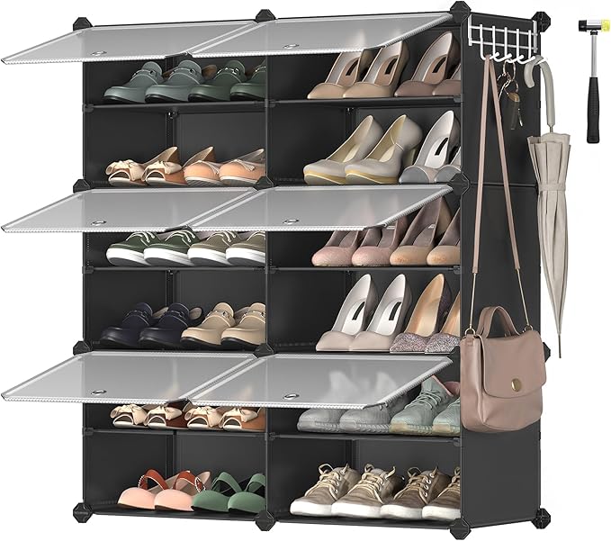 SONGMICS Shoe Rack Organizer, 6-Tier Shoe Storage Cabinet for Closet and Entryway, Holds 24 Pairs of Shoes, Adjustable, Black ULPC033B01-NeatNest