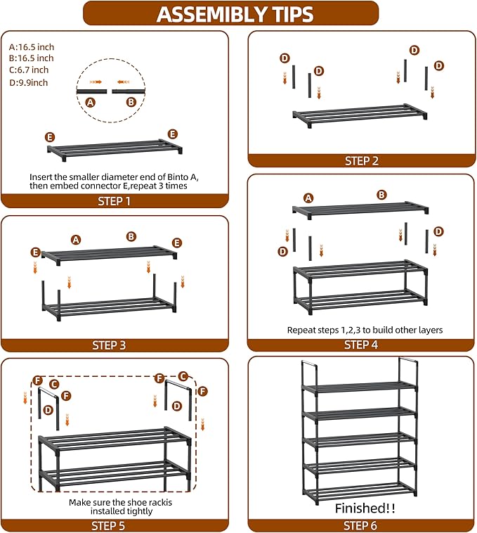 Metal Shoe Rack - 5-Tier Shoe Organizer with Adjustable Shelf Height, Sturdy Shoe Storage Shelf, Perfect for Front Door Entrance, Closet & Entryway, Easy to Assemble, DIY Layering Options (L - 5 Tier)-NeatNest