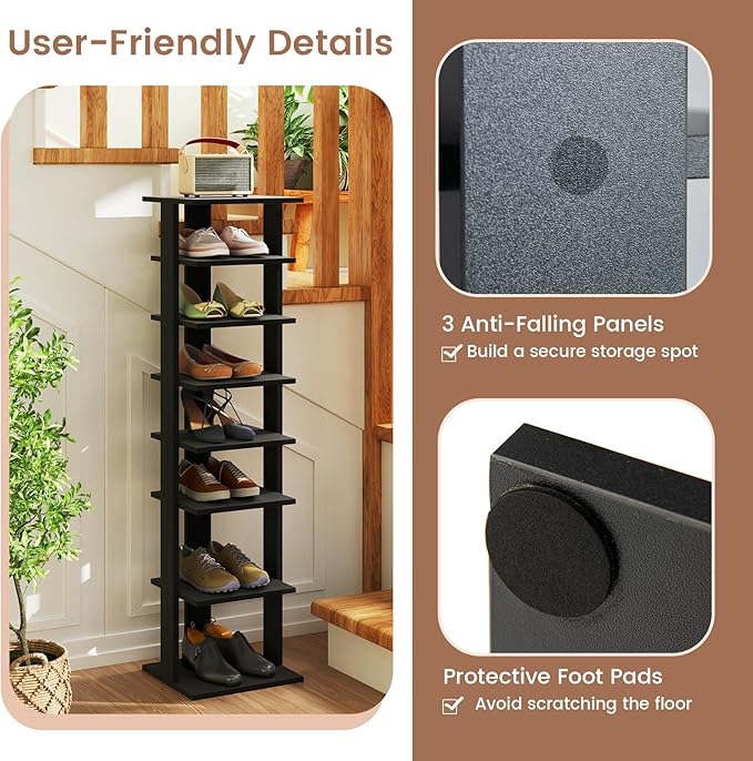 Tangkula 8-Tier Vertical Shoe Rack, Space-Saving Corner Shoe Organizer for 7 Pairs, Narrow Shoe Storage for Entryway, Front Door, or Closet-NeatNest