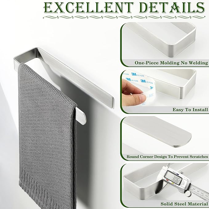 Alise Hand Towel Holder Self Adhesive Towel Ring Towel Hanger for Bathroom Lavatory,SUS304 Stainless Steel Towel Rack Towel Bar for Kitchen Cabinet Side Wash Basin Side Glass Door,Brushed
