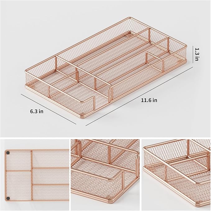 Desk Drawer Organizer Tray, Mesh Desk Organizer, Office Drawer Organizer, Desk Accessories & Workspace Organizers, Suitable for Tools, Pencils, Office Supplies Storage (Rose Gold)-NeatNest