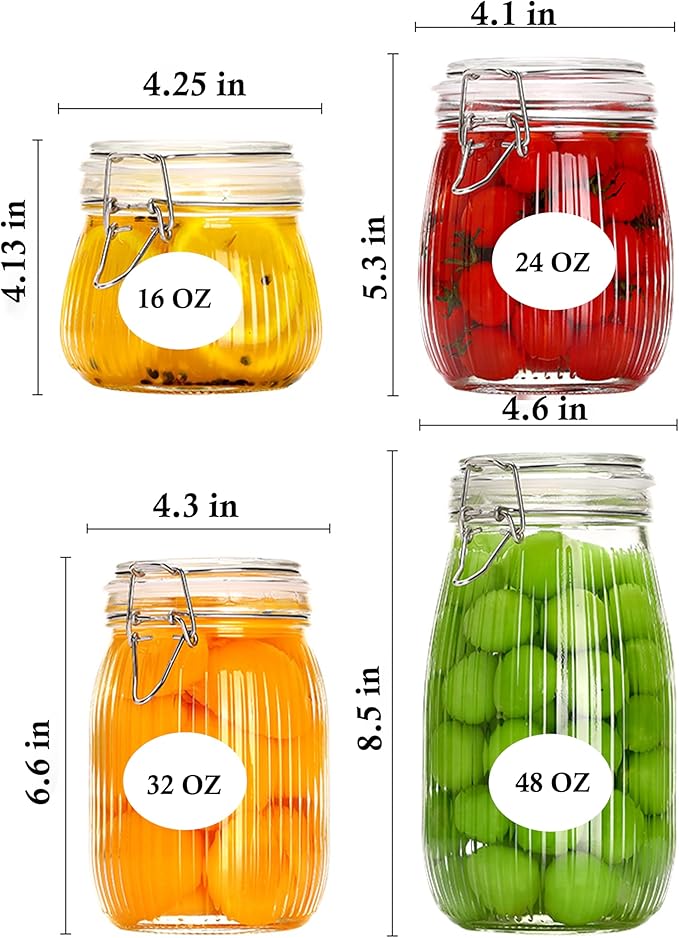 GMCOZY Glass Jars With Airtight Lid 24 Oz Wide Mouth Mason Glass Sealed Storage Canisters With Clamp Lids Leakproof For Refrigerator Kitchen Pantry Fruit Sugar Nuts Preserves Tea Beans 3 Set
