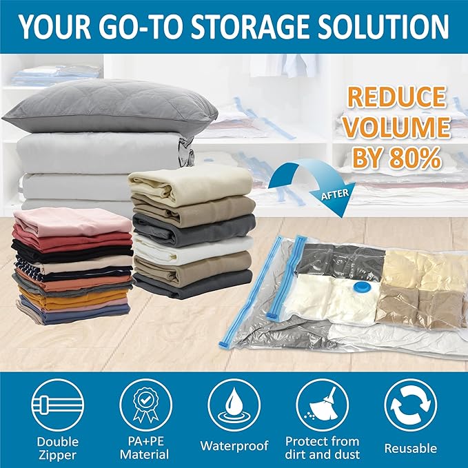 20 Pack Vacuum Storage Bags, Space Saver Bags (4 Jumbo/4 Large/4 Medium/4 Small/4 Roll) Compression for Comforters and Blankets, Sealer Clothes Storage, Hand Pump Included-NeatNest