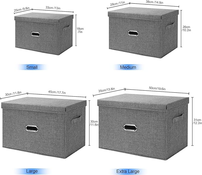 Large Linen Fabric Foldable Storage Bins with Removable Lid and Handles, Washable Storage Box Organizer Containers Baskets Cube with Cover for Bedroom,Office(Cream, Extra Large)-NeatNest