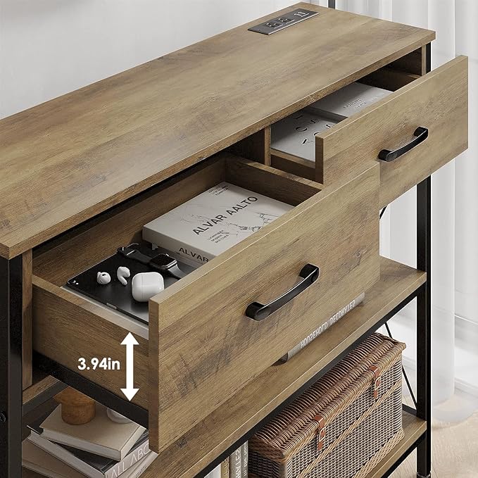 HITHOS Industrial Console Table with Drawers, Vintage Hallway Foyer Table with Storage Shelves, Narrow Long Sofa Entryway Table for Living Room, Rustic Brown-NeatNest