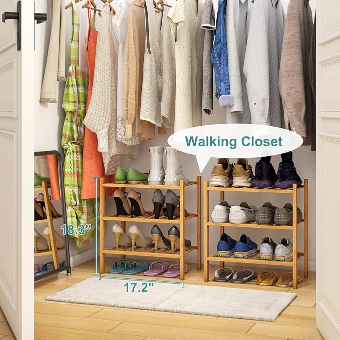 Small Shoe Rack, 3-Tier Shoe Rack for Entryway, Bamboo Wood Shoe Shelf for Closet & Hallway, Long 17.2IN | Beautiful | Functional | Sturdy | Durable-NeatNest