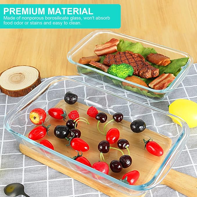 8 Pieces Glass Baking Dish with Lids Rectangular Glass Baking Pan Bakeware Set with BPA Free Lids, Baking Pans for Lasagna, Leftovers, Cooking, Kitchen, Fridge-to-Oven, Green