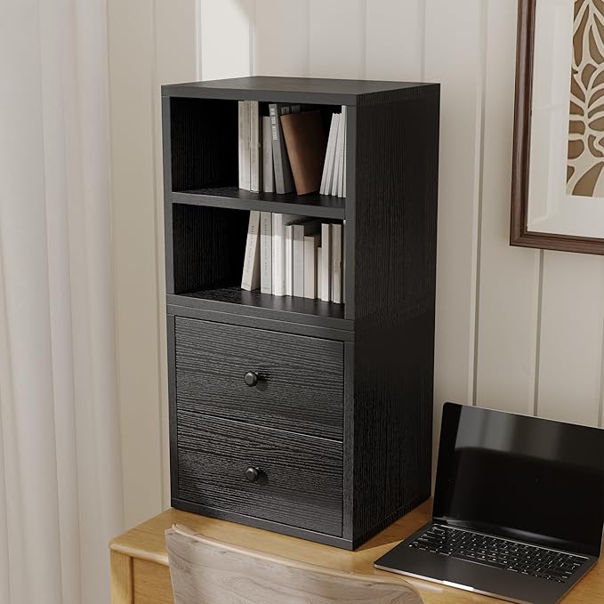 FUSUNBAO Magic DIY Cube Storage Organizer Stackable Cubes for Home Books Clothes Toy-Modular Cubby Storage System-Office Cubical-Bookcase Closet(Black,Cat Door Cube)-NeatNest