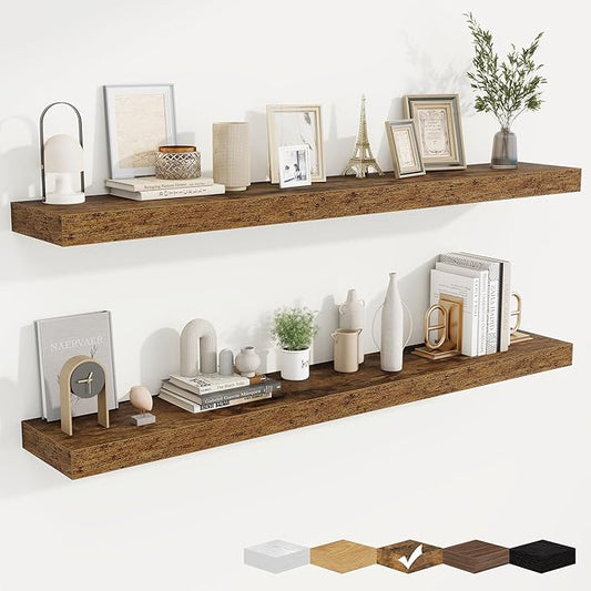 fuqing Floating Shelves for Wall, Bathroom Shelf Wall Mounted for Storage, Shelves with Invisible Bracket for Bedroom, Kitchen, Living Room, Farmhouse Small Book Shelf, 55 Inch Set of 2, Rustic Brown-NeatNest