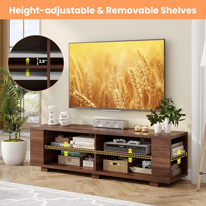 Giantex Modern TV Stand for TVs up to 65 Inch, Wood Entertainment Center w/ 8 Open Storage & Adjustable Shelves, Television Stands w/ 4 Cable Holes, TV Console Table for Living Room, Bedroom (Coffee)-NeatNest