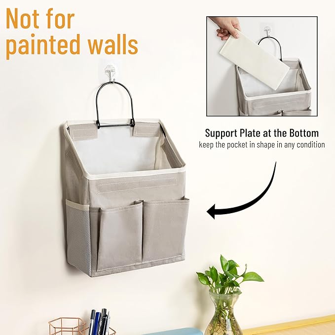 2pcs Wall Hanging Storage Bag, Small Door Closet Linen Fabric Pockets Organizer, Waterproof Multi Functional for Living Room Bedroom Bathroom Kitchen RV Camper with Hooks All Grey-NeatNest