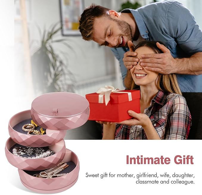 CONBOLA Travel Jewelry Case Box, Small Jewelry Organizer Earring Holder for Women, 5-Layer Rotating Jewelry Storage Tray with Lid for Bracelets Rings Bracelets-NeatNest