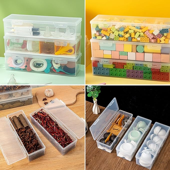 Clear Craft and Art Supply Storage Organizer, Small Deep Strips Container with Lid for Makeup, Paint Brush, Tools, Crayon, Stackable (Clear-2pack)-NeatNest