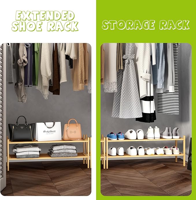 BMOSU 2-Tier Bamboo Extended Shoe Rack Premium Stackable Shoe Shelf Storage Organizer for Hallway Closet Living Room Entryway Organizer(Natural)-NeatNest