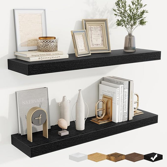 fuqing Floating Shelves for Wall, Bathroom Shelf Wall Mounted for Storage, Shelves with Invisible Bracket for Bedroom, Kitchen, Living Room, Farmhouse Small Book Shelf, 32 Inch Set of 2, Black-NeatNest