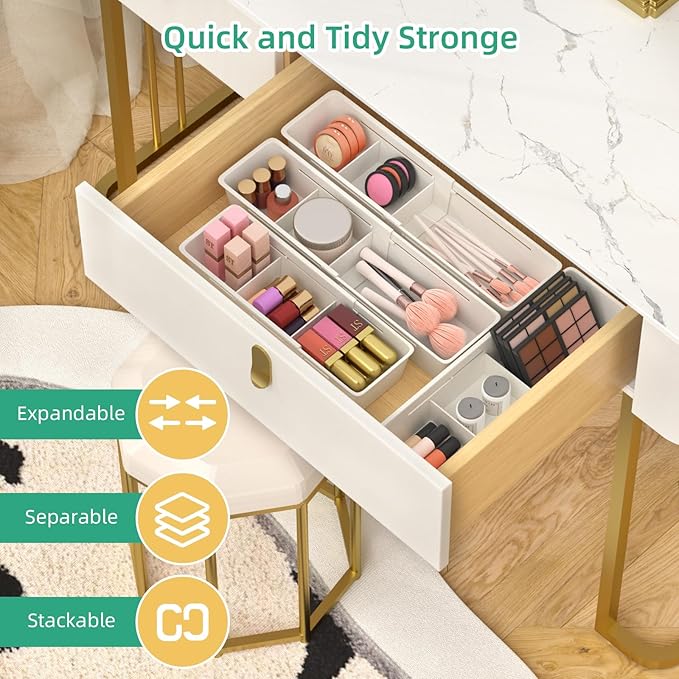 Desk Drawer Organizer Tray, 4 Pack Expandable Drawer Organizer with Dividers Adjustable, Bathroom Organizer Bins for Junk, Office, Makeup, Kitchen Utensil-NeatNest