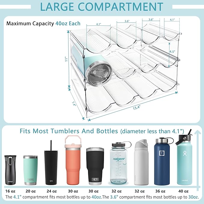 Homecor 3 Pack Water Bottle Organizer, Upgrade Stackable Pantry Home Organization and Storage Shelf, Plastic Tumbler Holder for Kitchen Cabinet Cupboard Organizer, Mug Cup Bottle Storage-NeatNest