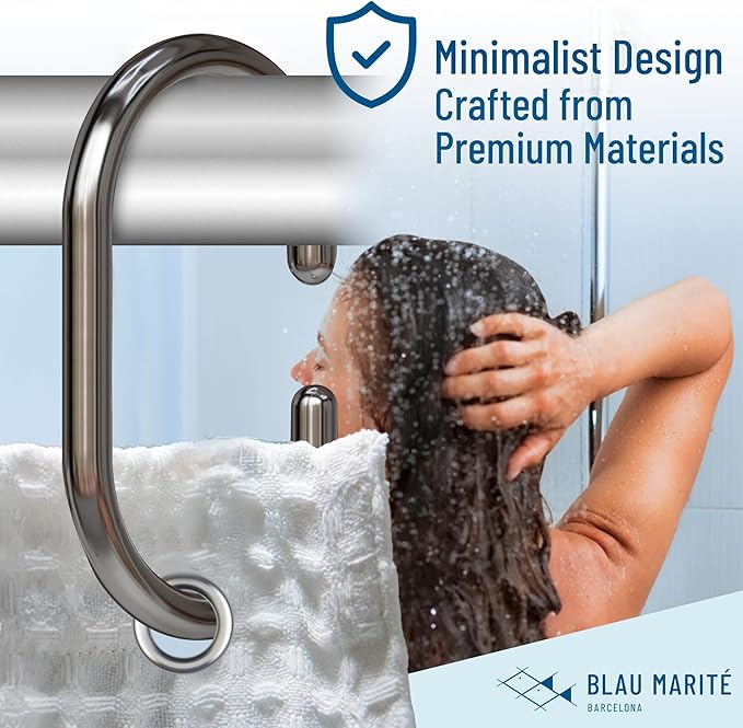 12 Metal Shower Curtain Hooks, Rust-Proof Decorative C-Shaped Curtain Hooks for Bathroom, Chrome Shower Curtain Rings, Fits Rods Up to 1 Inch (C, Silver)-NeatNest
