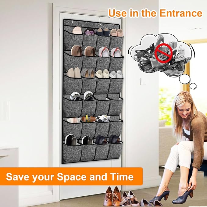 Over the Door Shoe Organizer, Hanging Shoe Rack Storage Holder with 24 Large Pockets for Closet Door, Men Women Kids Shoes, Cruise (Black)-NeatNest