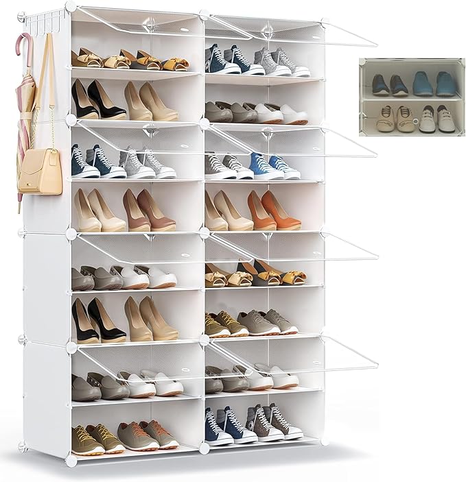 Shoe Rack Organizer, 32 Pair Shoe Storage Cabinet with Door Expandable Plastic Shoe Shelves for Closet,Entryway,Hallway,Bedroom-NeatNest