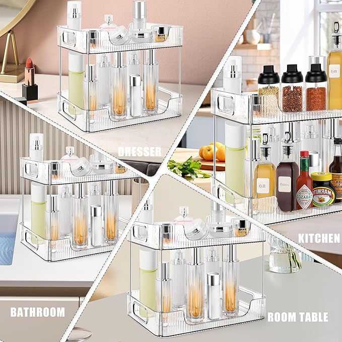 2-Tier Bathroom Counter Organizer Countertop Storage, Dresser Organizer Vanity Tray for Makeup, Perfume Organizer Cosmetics Skincare Shelf- Clear-NeatNest