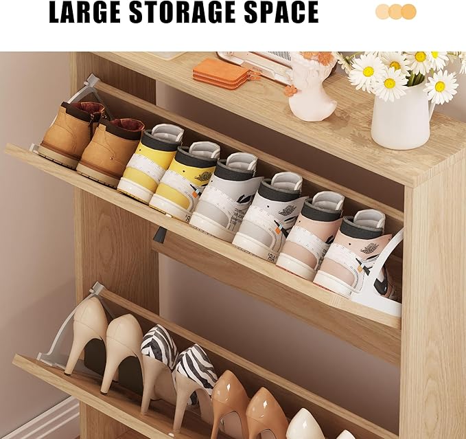 AVZEAR Shoe Cabinet with 2 Flip Drawer Door, Freestanding Shoe Organizer, Shoe Cabinet Storage for Entryway, Shoe Storage Shoe Rack for Closet with Linen Doors Drawer in Hallway, Living Room (Natural)-NeatNest
