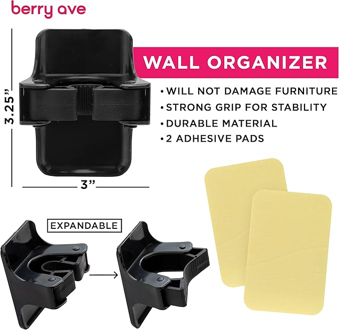 Combo 5 Slot Broom Holder w/ 1 Self Adhesive Mop Gripper No-Drilling, Wall Mount Tool Organizers For Kitchen, Garage, Laundry Room- Anti-Slip Hanger For Brooms, Mops, Rakes, Dustpans (Black / Black)-NeatNest
