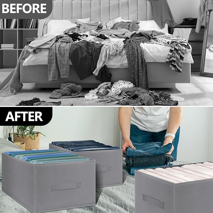 4 Packs Clothes Organizer, Fabric Storage Bins, Drawer Organizer Clothes, Jeans Organizer, Jeans Storage Organizer for Closet, Foldable Storage Bins for Organizing Clothing, Toys