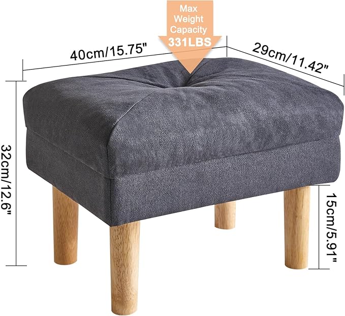 YMYNY Foot Stool, Ottoman Small, Chair with Sponge Padded Seat, Footrest, Shoes Changing Wooden Stool for Living Room, Bedroom, Entryway, 15.74×11.41×12.59 inches, Dark Grey UHBD023BG