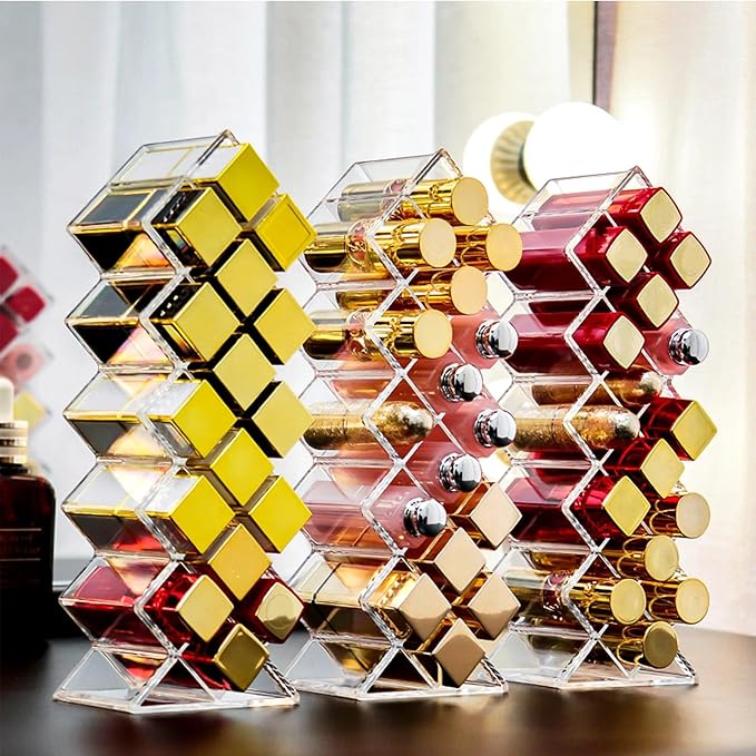 2 Pack Acrylic Lipstick Holder Organizer 32 Slots Clear Lip Gloss Holder Organizers Stackable Fish Shape Lipsticks Tower Lipstick Case Display Stand Storage Box for Makeup Cosmetic Vanity drawer-NeatNest
