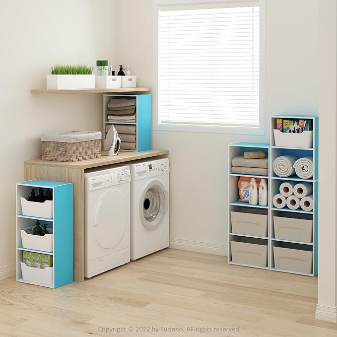 Furinno Luder Bookcase/Book/Storage, 2-Tier, Light Blue/White (Pack of 4)-NeatNest