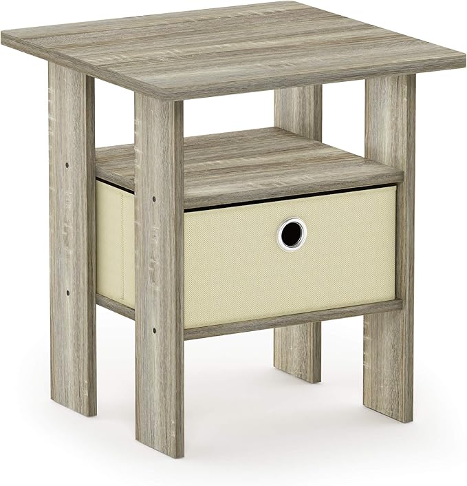 Furinno Andrey End Table / Side Table / Night Stand / Bedside Table with Bin Drawer, Sonoma Oak/Ivory