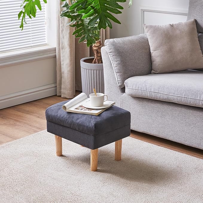 YMYNY Foot Stool, Ottoman Small, Chair with Sponge Padded Seat, Footrest, Shoes Changing Wooden Stool for Living Room, Bedroom, Entryway, 15.74×11.41×12.59 inches, Dark Grey UHBD023BG