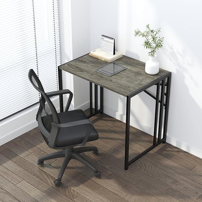 32 inch Small Folding Desk, Writing Gaming Computer Camping Desk for Small Spaces, No Assembly Required Home Office Desk, Black Oak-NeatNest