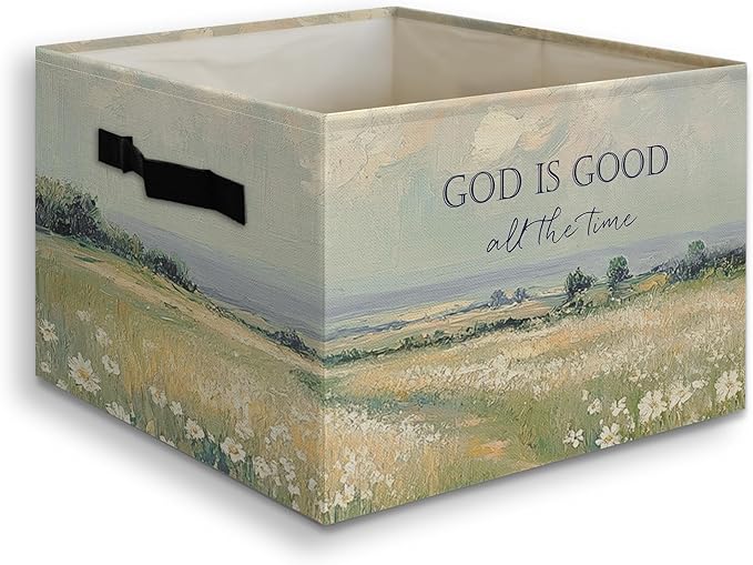 Cottagecore Christian Foldable Storage Bins Box with Handles, God Is Good All the Time Bible Verse Religious Collapsible Organizer Basket for Christian Home Room Clothes Toys Books-NeatNest